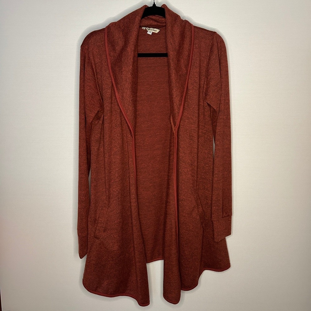 Yak n Yeti Rust Orange Open Front Cardigan Sweater L/XL Fall Relaxed Minimalist